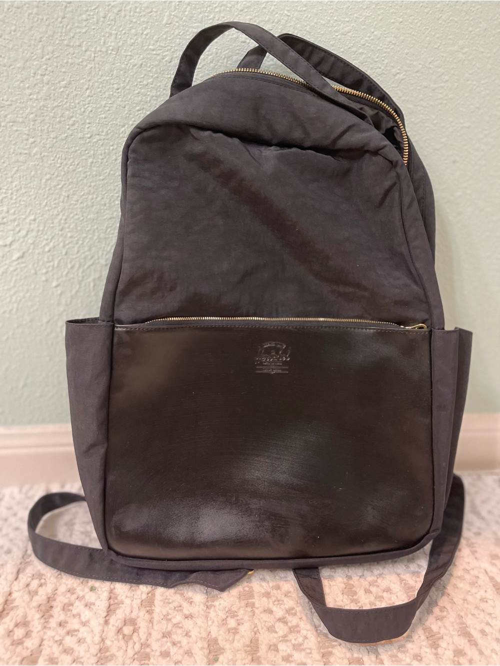 Herschel Supply Company Black Backpack with Leather Front Pocket